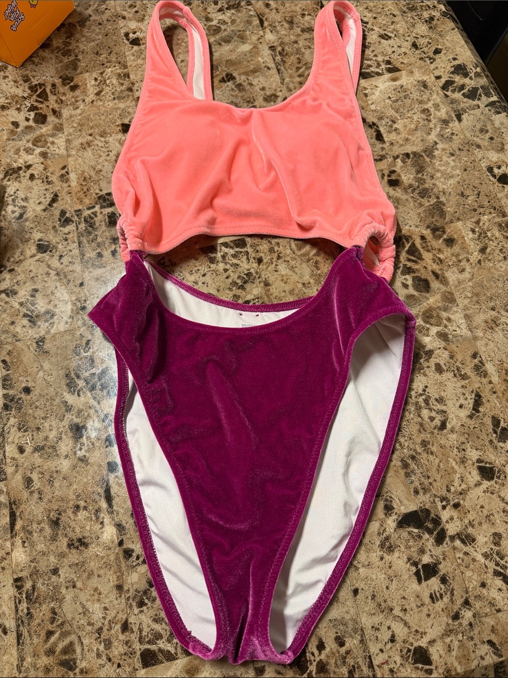 PINK Victoria's Secret Two-Tone Velvet One-Piece - Coral & Magenta